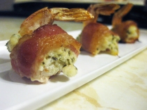Bacon Wrapped Herb and Cheese Stuffed Shrimp